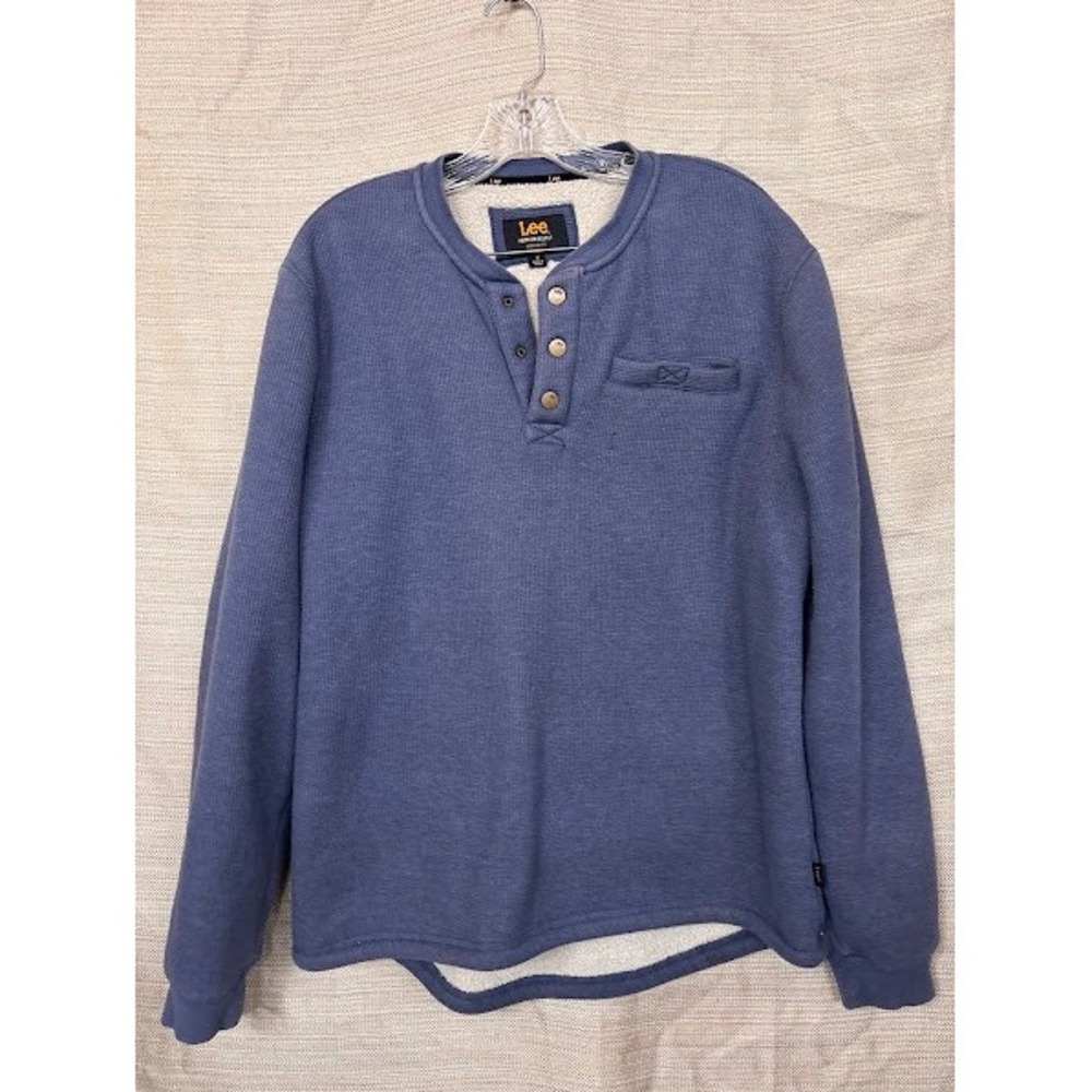 Lee Premium Select Mens Blue‎ Waffle Knit Sherpa Lined Henley Sweater Size M